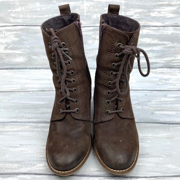 Steve Madden Brown Lace-Up Leather Boots “Lauren” Chocolate Brown Combat Boot 8M - Picture 5 of 16